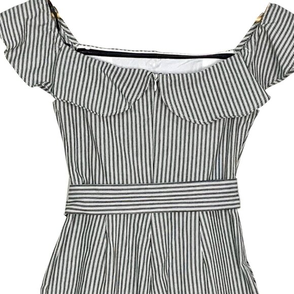 BCBGeneration Off-The-Shoulder Striped Jumpsuit Size 0 Navy White New - Picture 8 of 11